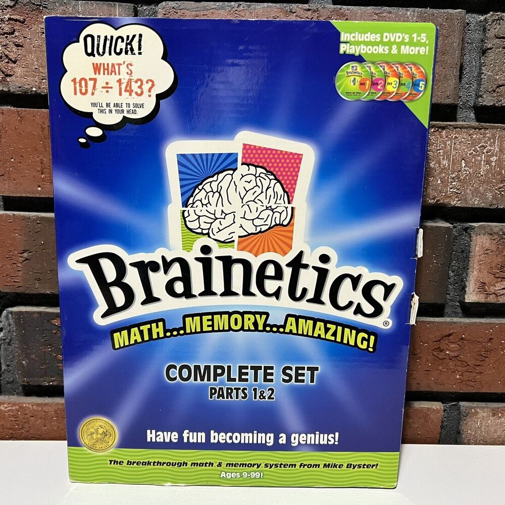 Brainetics Math Memory System Complete Set Parts 1 & 2 Books 5 Discs Flash Cards